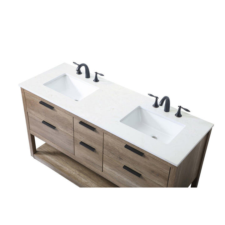 60 Inch Double Bathroom Vanity In Natural Oak - View 6 - Joshua Marshal