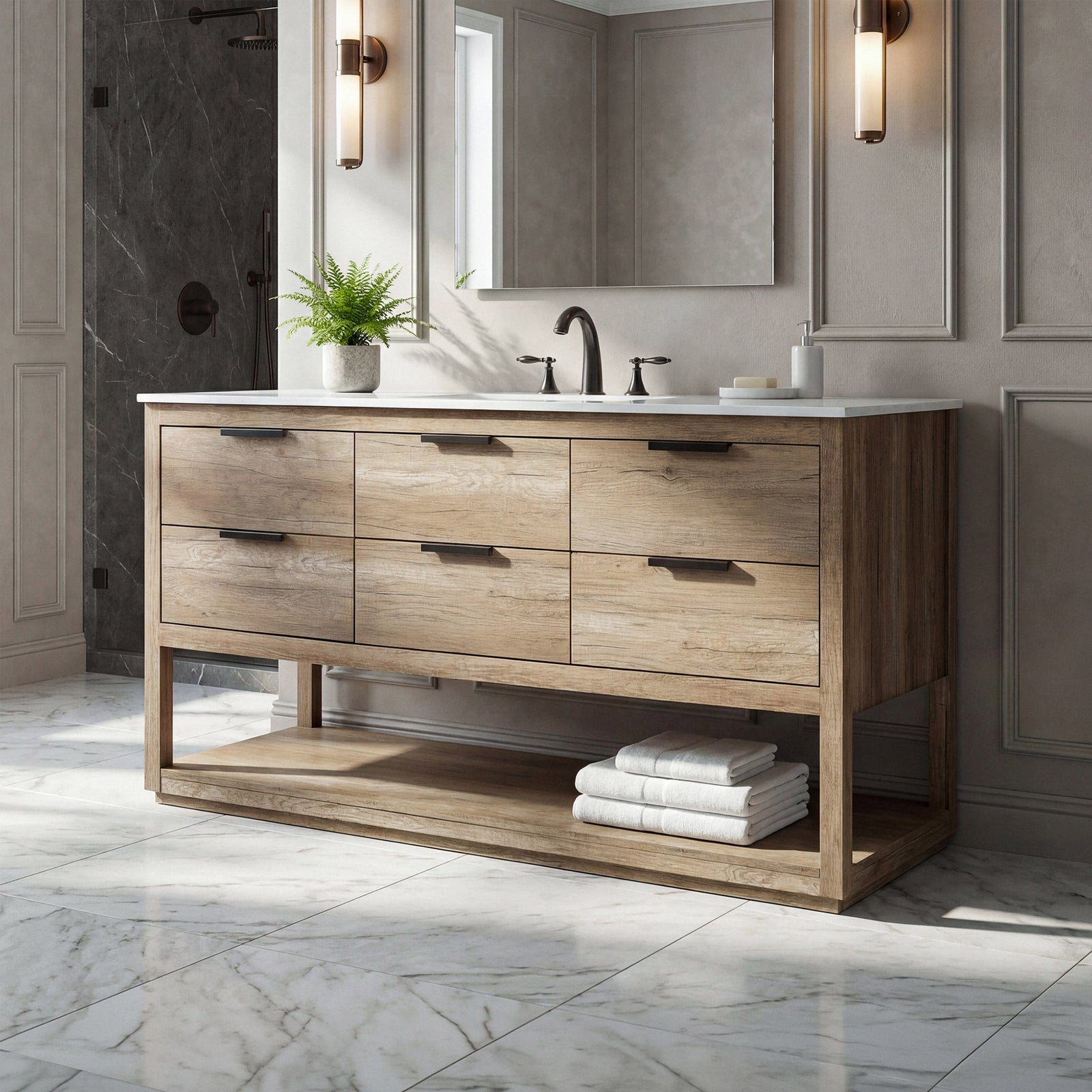 60 Inch Single Bathroom Vanity In Natural Oak Natural Oak Finish - KITCHEN & BATH by Joshua Marshal