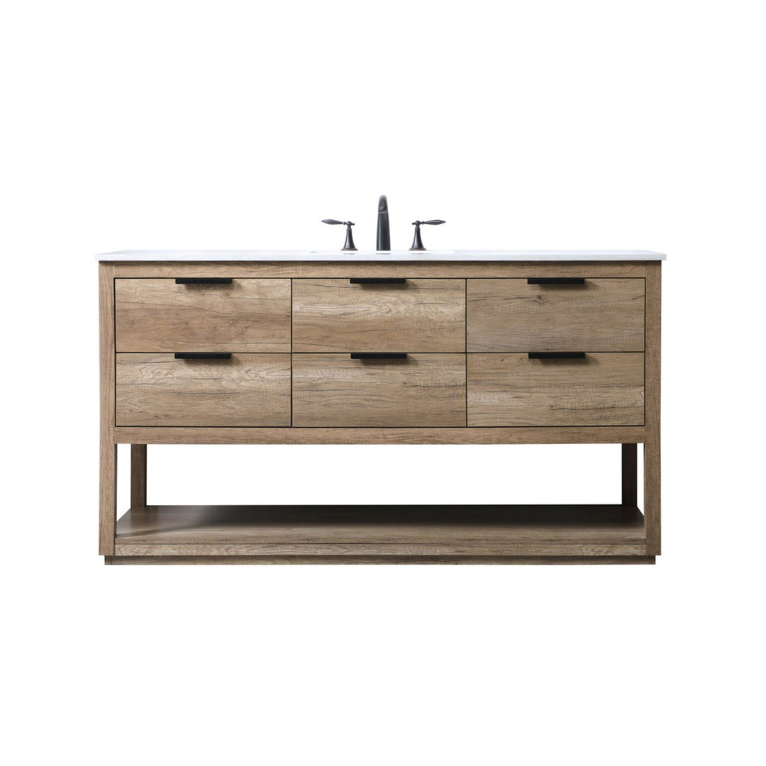 60 Inch Single Bathroom Vanity In Natural Oak - View 3 - Joshua Marshal