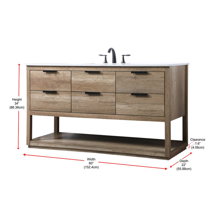 60 Inch Single Bathroom Vanity In Natural Oak - View 4 - Joshua Marshal