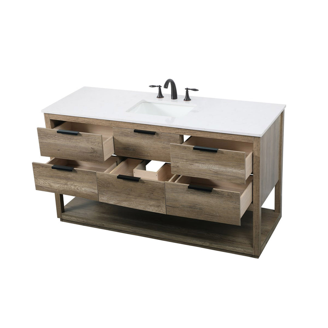 60 Inch Single Bathroom Vanity In Natural Oak - View 5 - Joshua Marshal