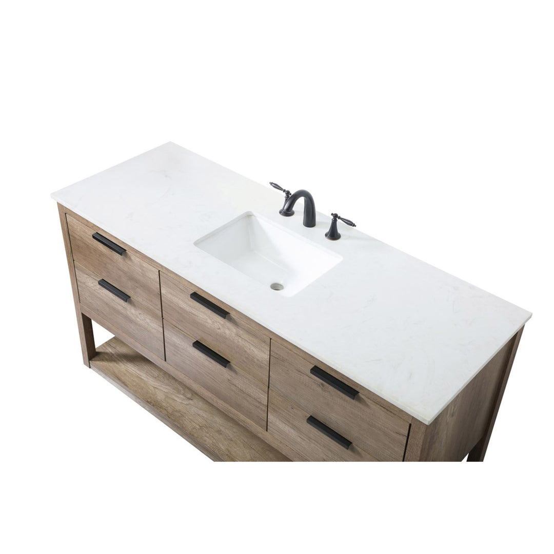 60 Inch Single Bathroom Vanity In Natural Oak - View 6 - Joshua Marshal