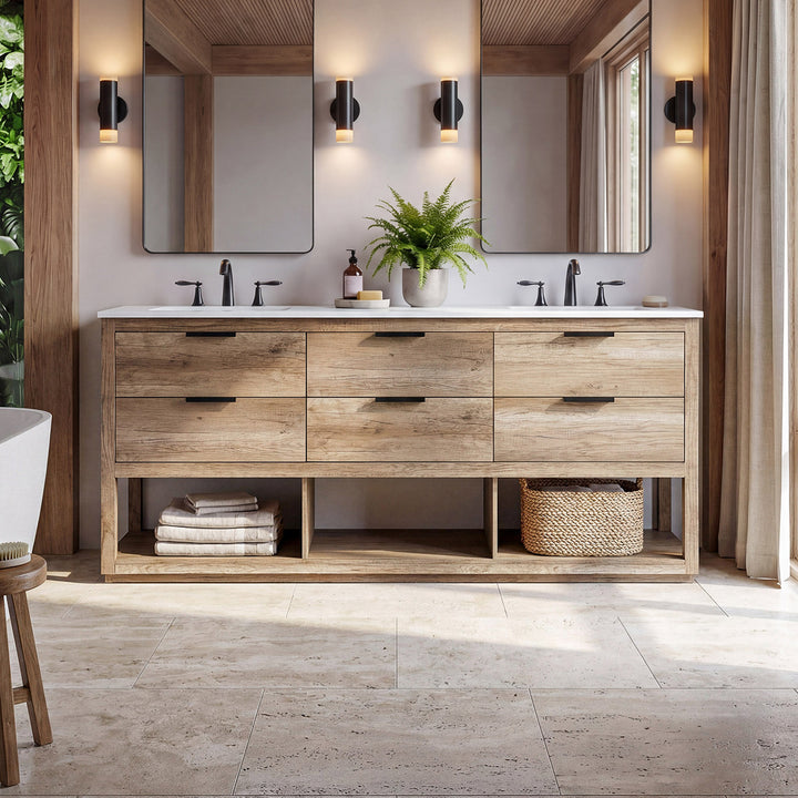 72 Inch Double Bathroom Vanity In Natural Oak Natural Oak Finish - KITCHEN & BATH by Joshua Marshal