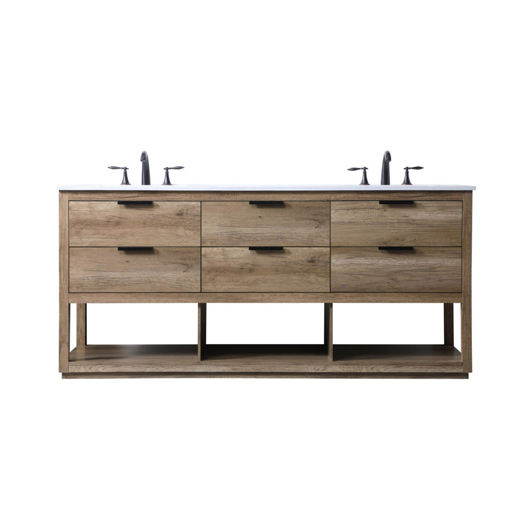72 Inch Double Bathroom Vanity In Natural Oak - View 3 - Joshua Marshal
