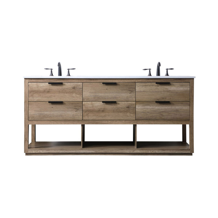 72 Inch Double Bathroom Vanity In Natural Oak - View 3 - Joshua Marshal