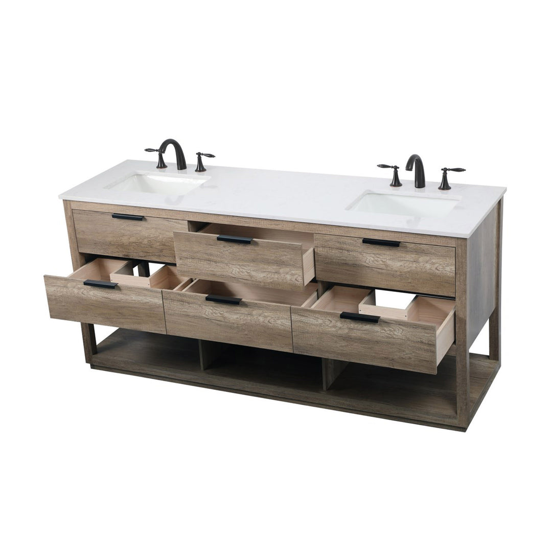 72 Inch Double Bathroom Vanity In Natural Oak - View 5 - Joshua Marshal