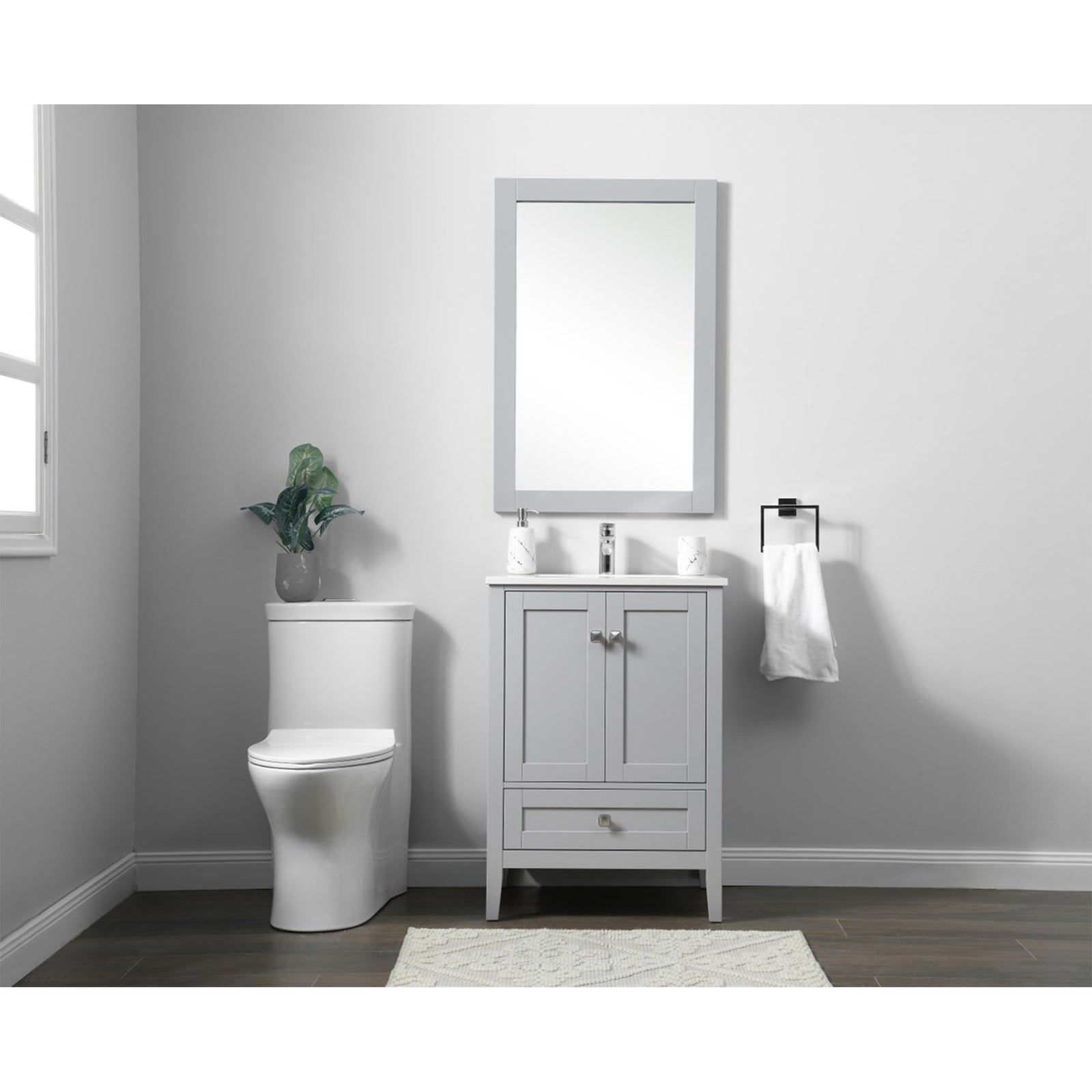 24 Inch Single Bathroom Vanity In Grey - View 2 - Joshua Marshal