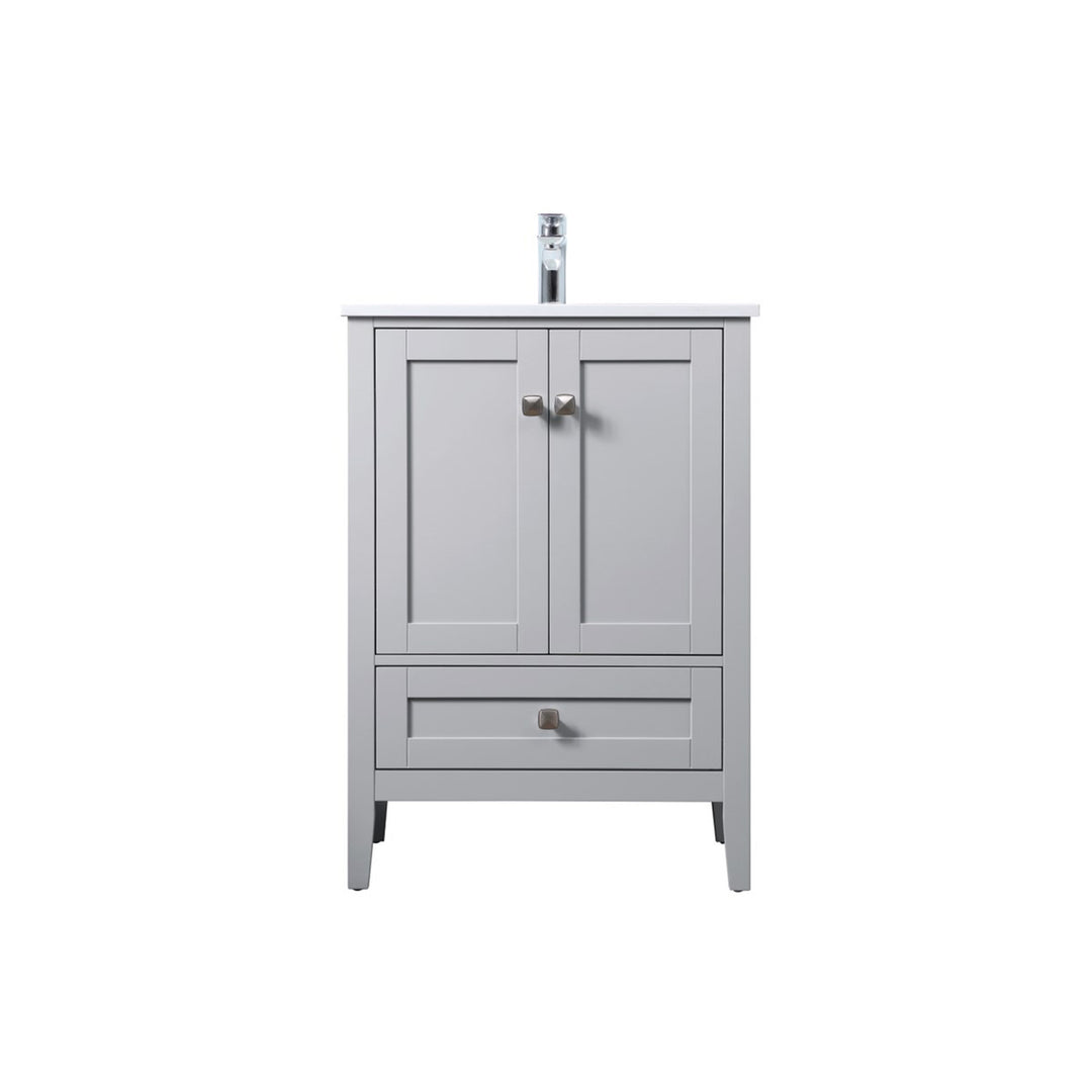 24 Inch Single Bathroom Vanity In Grey - View 3 - Joshua Marshal