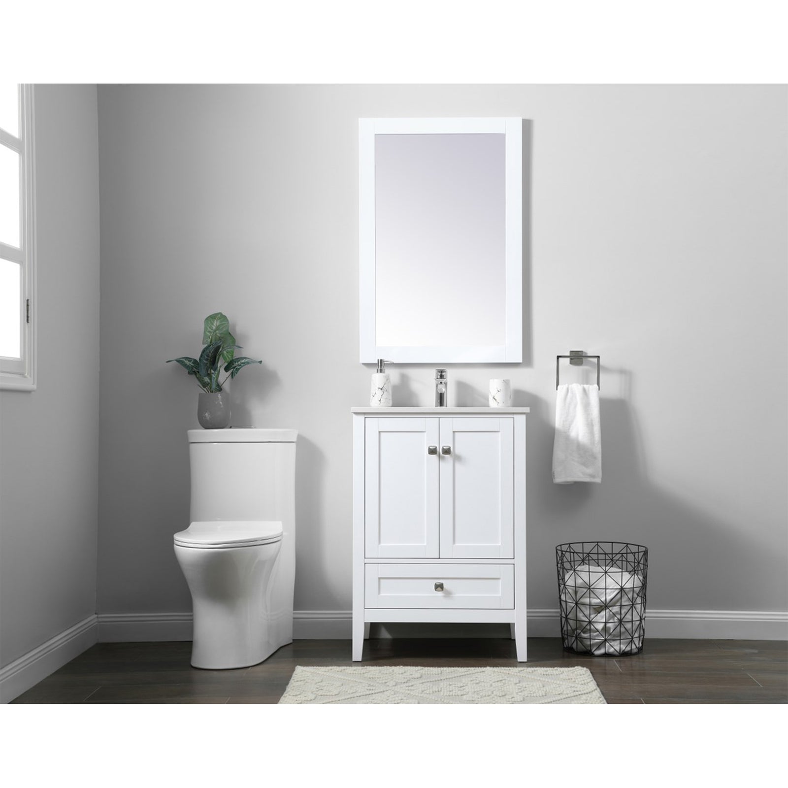 24 Inch Single Bathroom Vanity In White - View 2 - Joshua Marshal