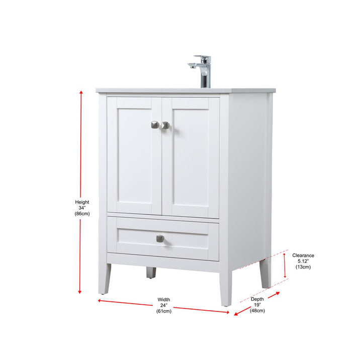 24 Inch Single Bathroom Vanity In White - View 6 - Joshua Marshal