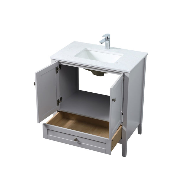 30 Inch Single Bathroom Vanity In Grey - View 4 - Joshua Marshal