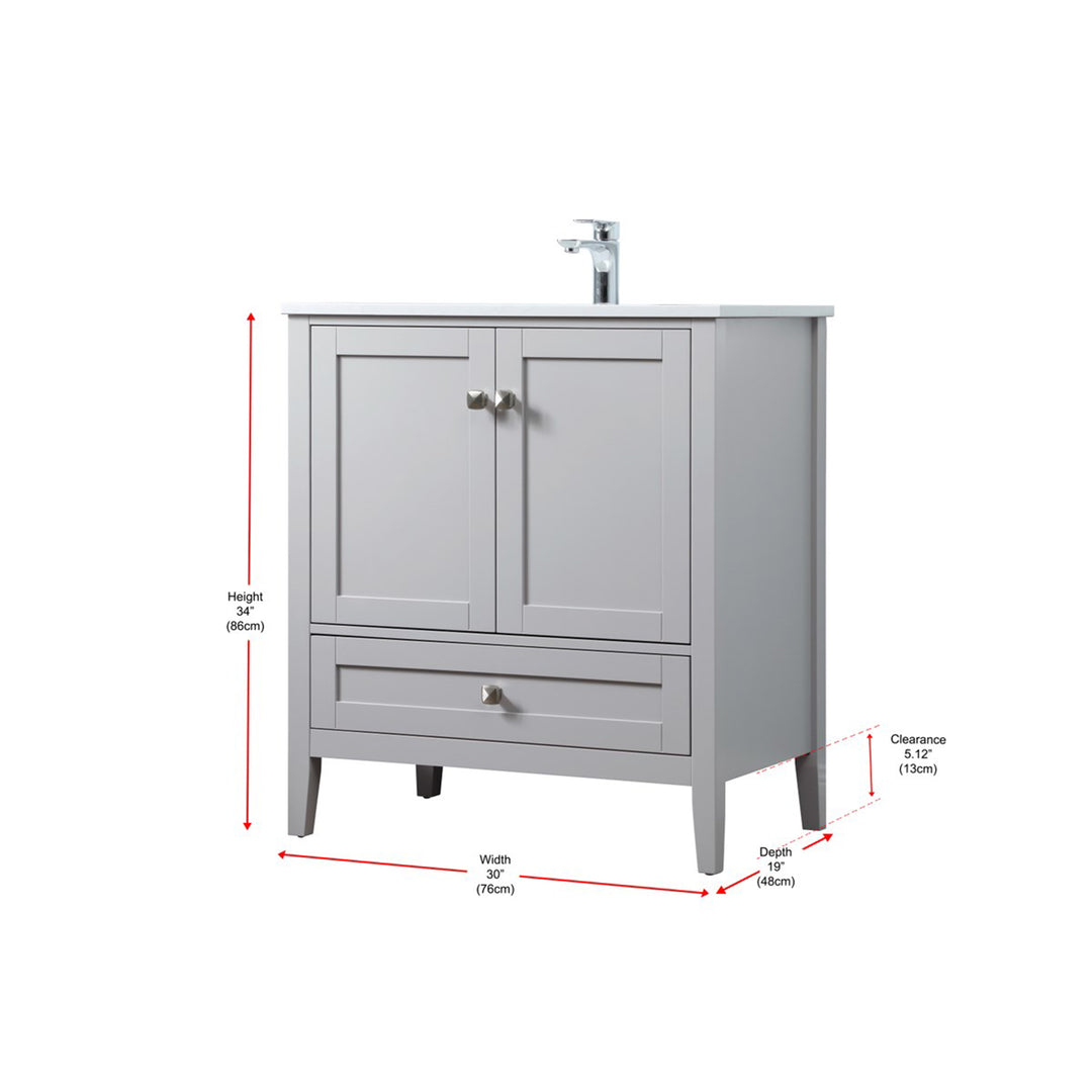 30 Inch Single Bathroom Vanity In Grey - View 6 - Joshua Marshal