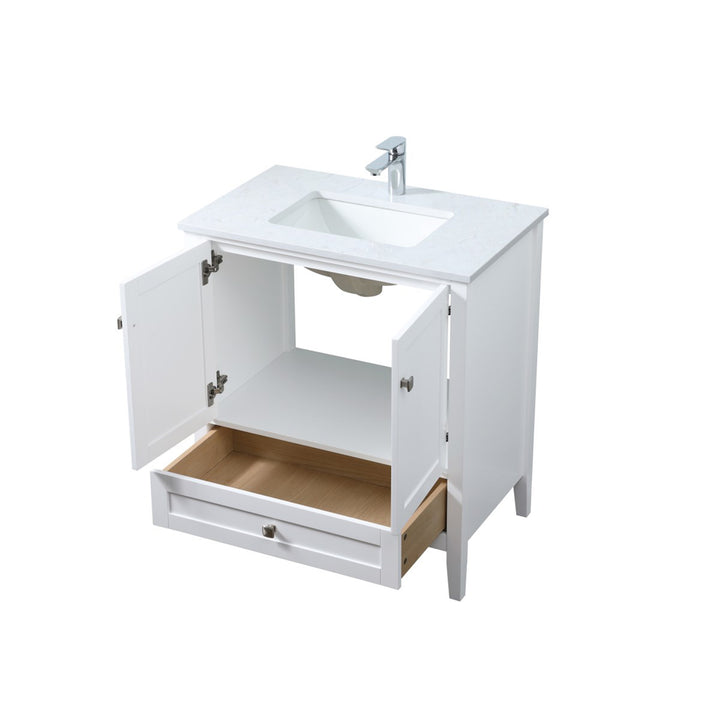 30 Inch Single Bathroom Vanity In White - View 5 - Joshua Marshal