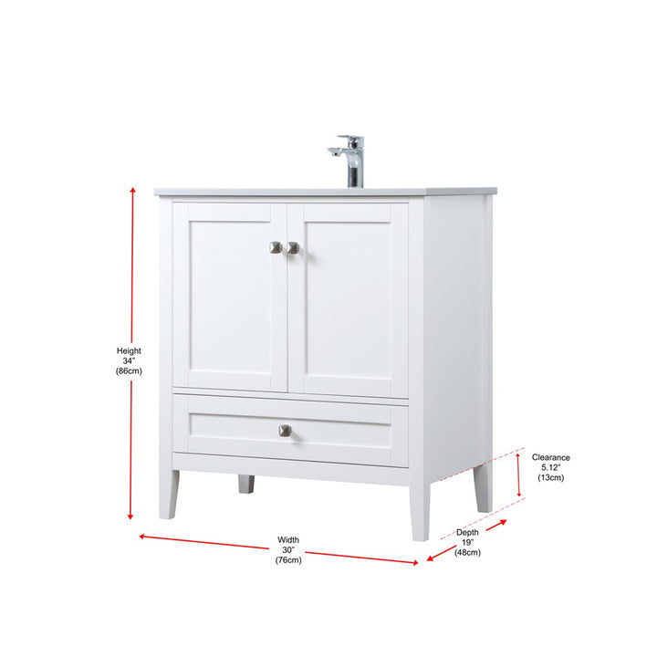 30 Inch Single Bathroom Vanity In White - View 6 - Joshua Marshal
