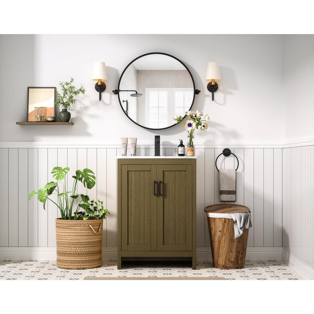 24 Inch Single Bathroom Vanity In Chestnut Brown - View 2 - Joshua Marshal