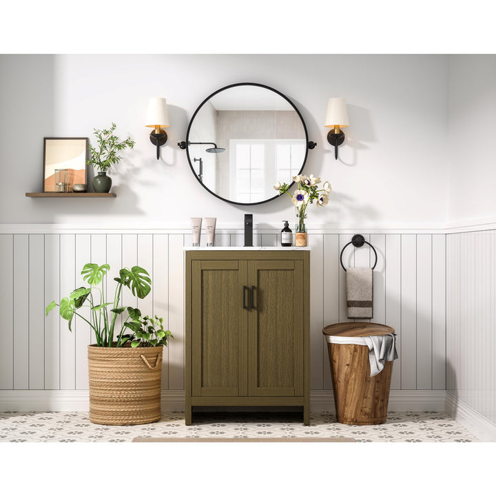 24 Inch Single Bathroom Vanity In Chestnut Brown - View 2 - Joshua Marshal