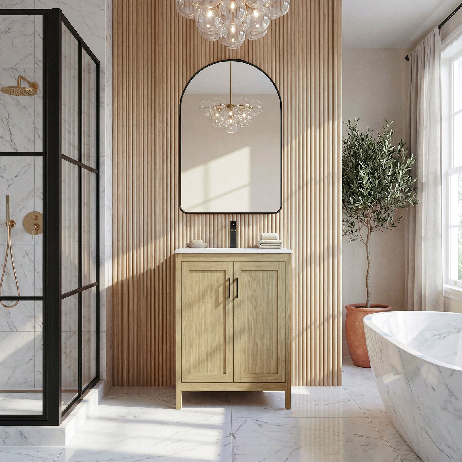 24 Inch Single Bathroom Vanity In Honey Brown - View 2 - Joshua Marshal