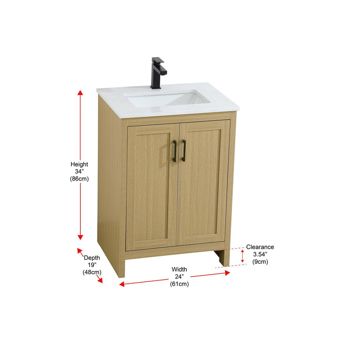 24 Inch Single Bathroom Vanity In Honey Brown - View 4 - Joshua Marshal
