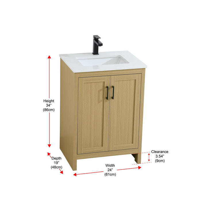 24 Inch Single Bathroom Vanity In Honey Brown - View 4 - Joshua Marshal