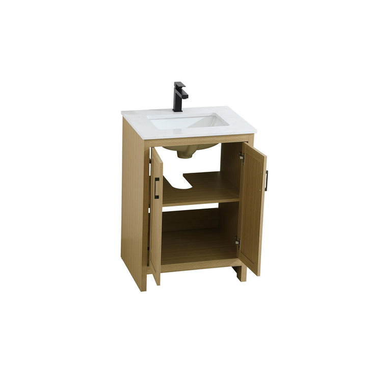 24 Inch Single Bathroom Vanity In Honey Brown - View 5 - Joshua Marshal