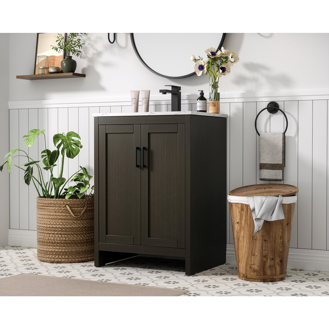 24 Inch Single Bathroom Vanity In Mocha Brown - View 2 - Joshua Marshal
