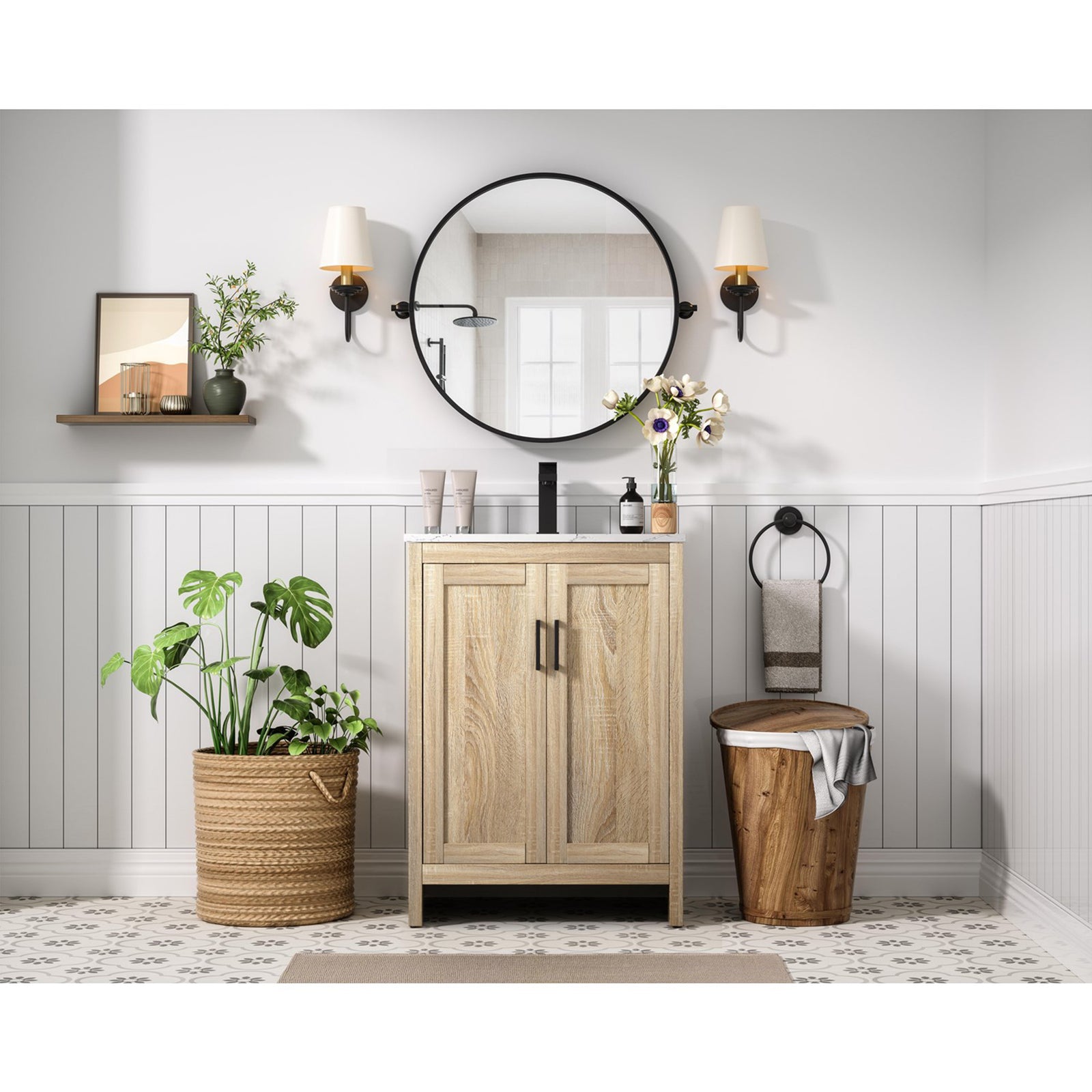 24 Inch Single Bathroom Vanity In Mango Wood - View 2 - Joshua Marshal