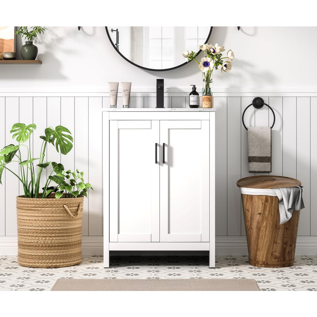24 Inch Single Bathroom Vanity In White - View 2 - Joshua Marshal