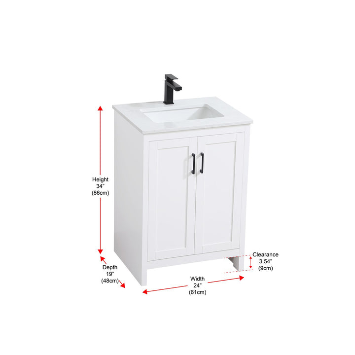 24 Inch Single Bathroom Vanity In White - View 6 - Joshua Marshal