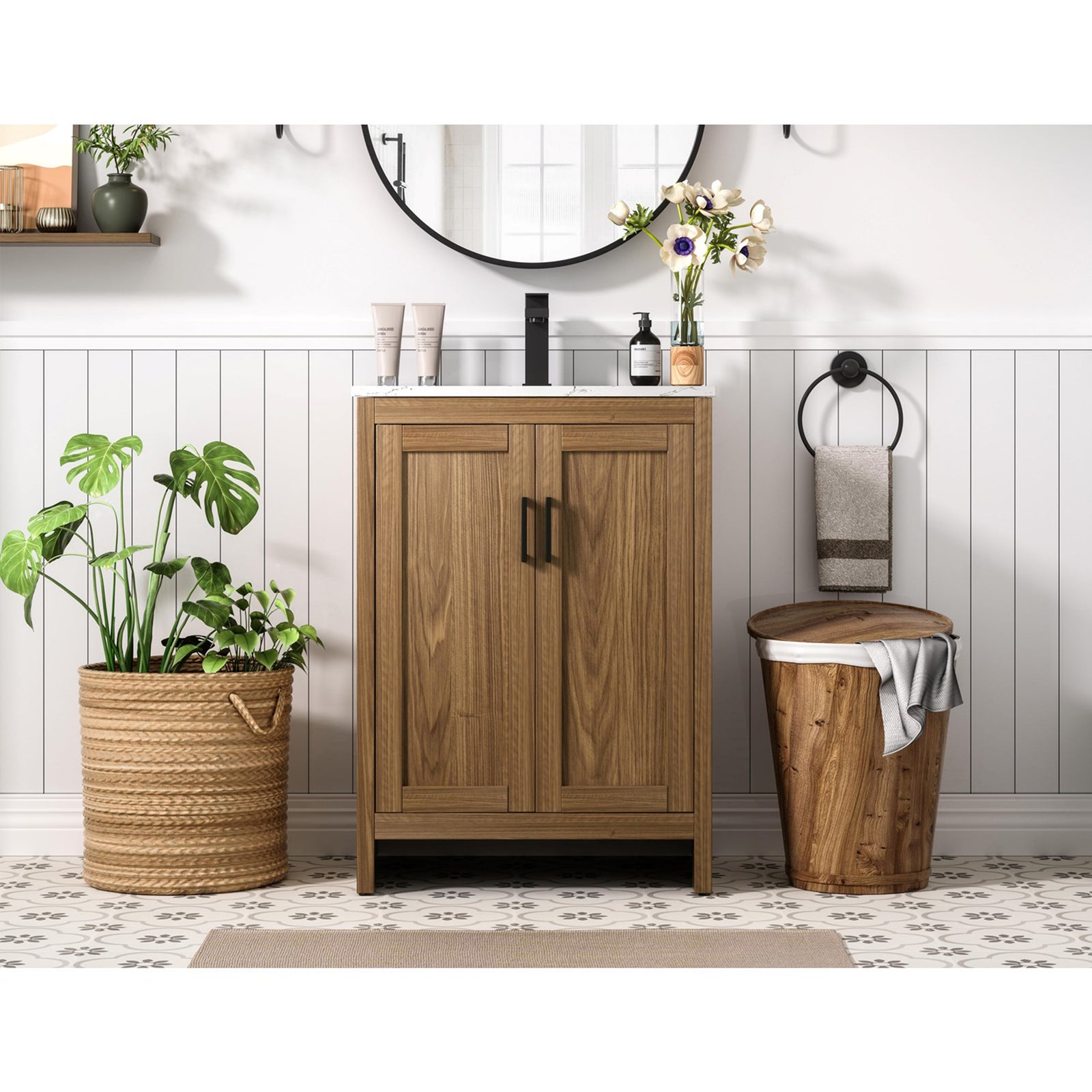 24 Inch Single Bathroom Vanity In Walnut Brown - View 2 - Joshua Marshal