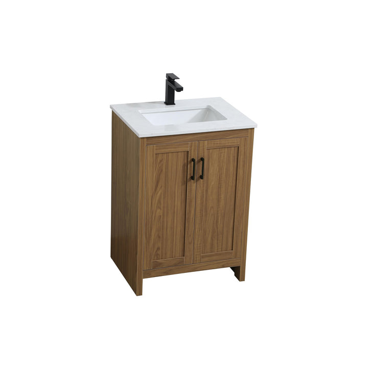 24 Inch Single Bathroom Vanity In Walnut Brown - View 3 - Joshua Marshal