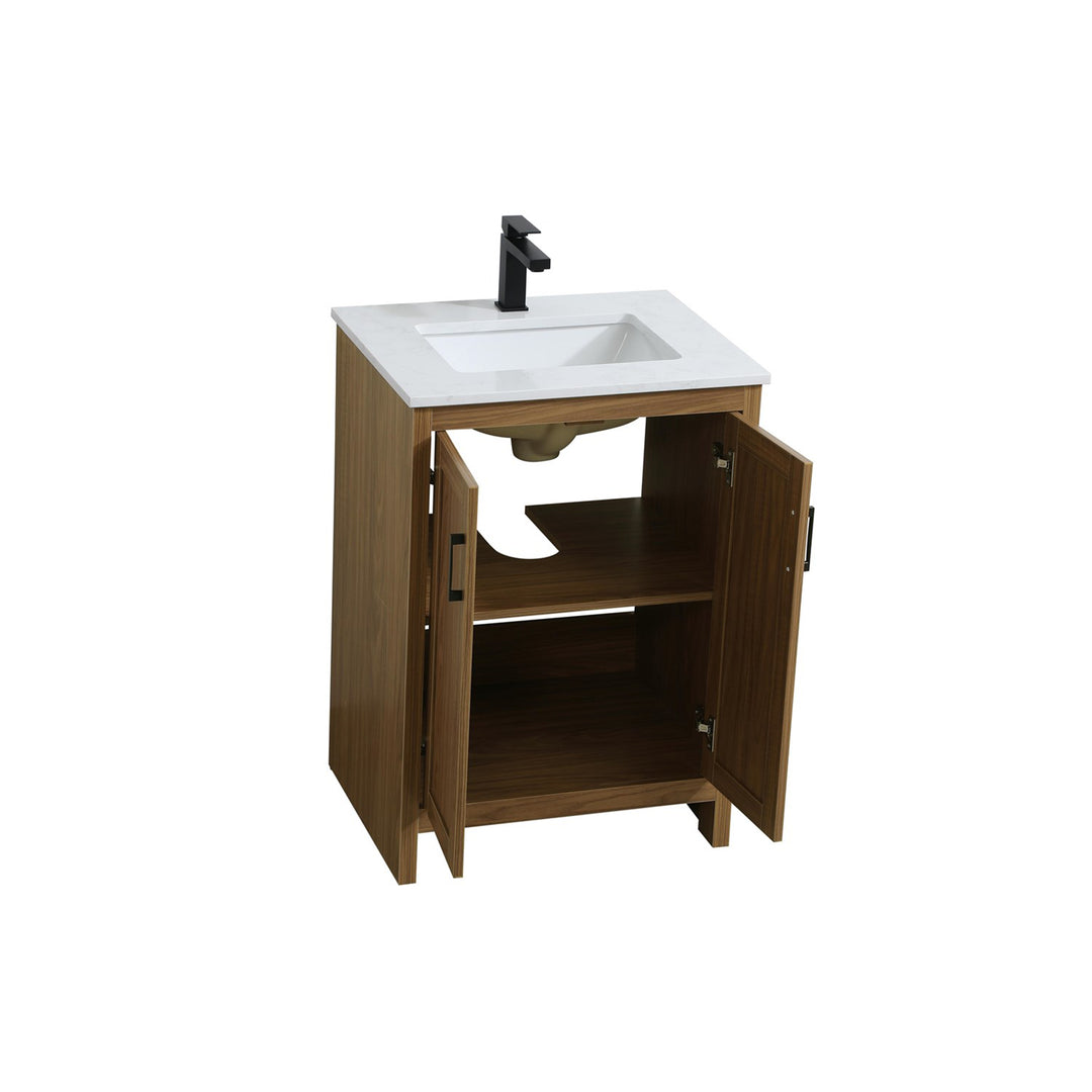 24 Inch Single Bathroom Vanity In Walnut Brown - View 4 - Joshua Marshal
