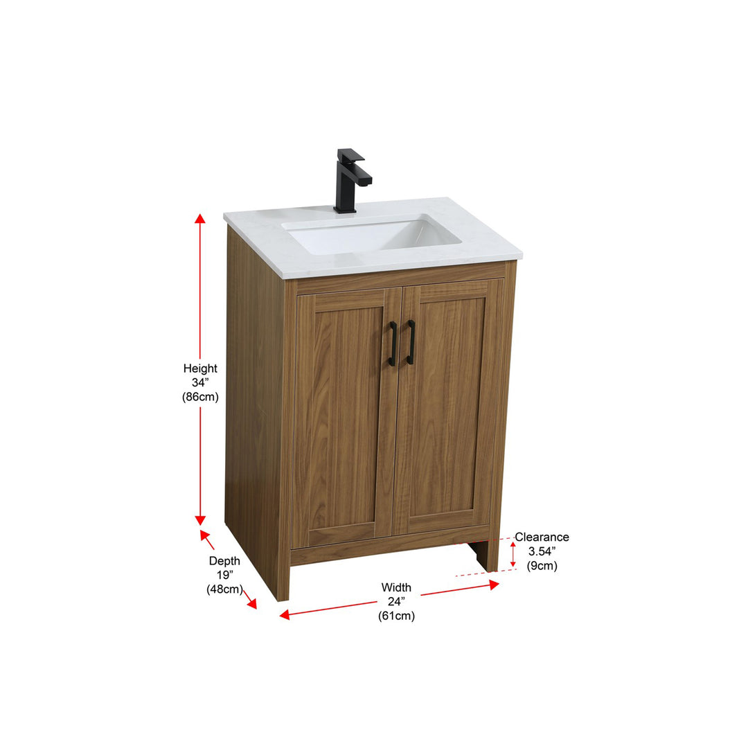 24 Inch Single Bathroom Vanity In Walnut Brown - View 6 - Joshua Marshal