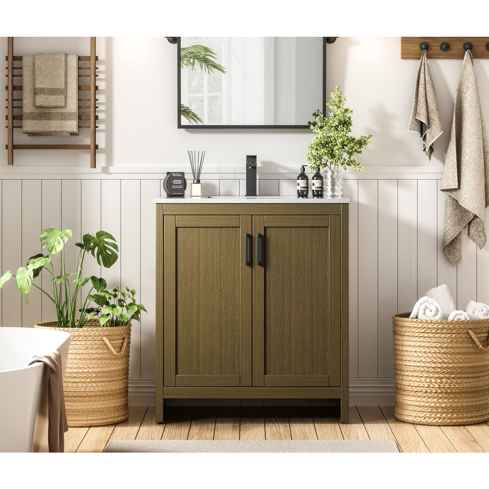 30 Inch Single Bathroom Vanity In Chestnut Brown - View 2 - Joshua Marshal