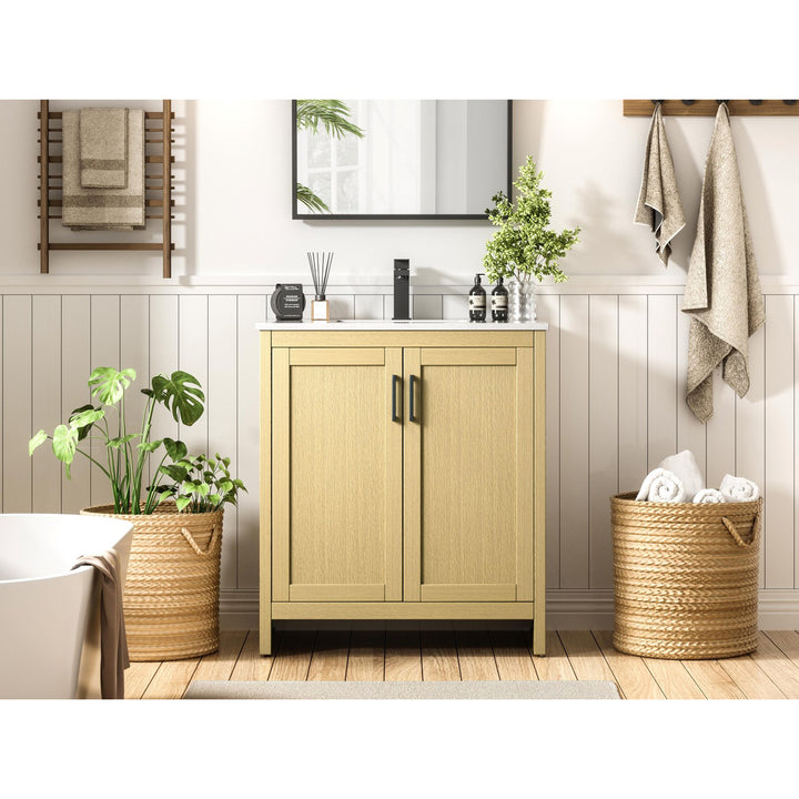 30 Inch Single Bathroom Vanity In Honey Brown - View 2 - Joshua Marshal