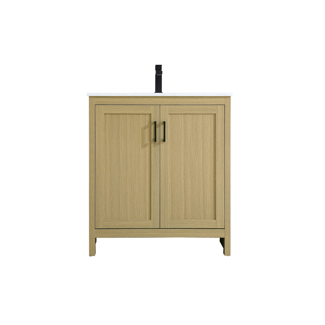 30 Inch Single Bathroom Vanity In Honey Brown - View 3 - Joshua Marshal