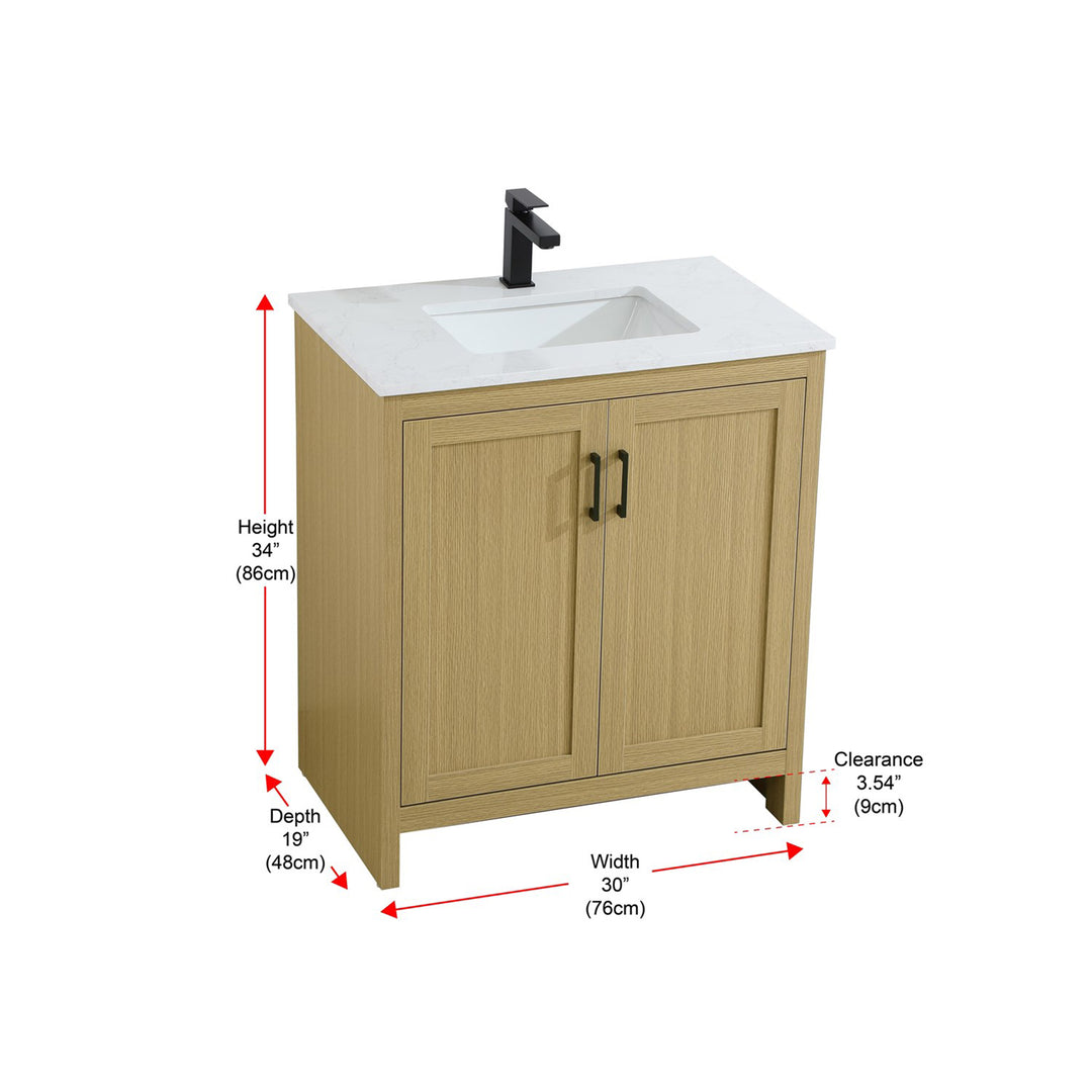 30 Inch Single Bathroom Vanity In Honey Brown - View 6 - Joshua Marshal