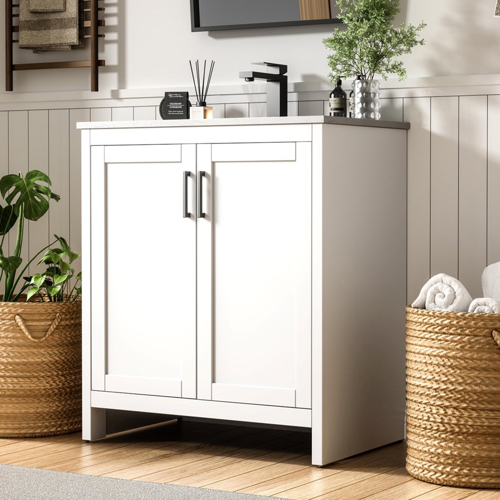30 Inch Single Bathroom Vanity In White White Finish - KITCHEN & BATH by Joshua Marshal