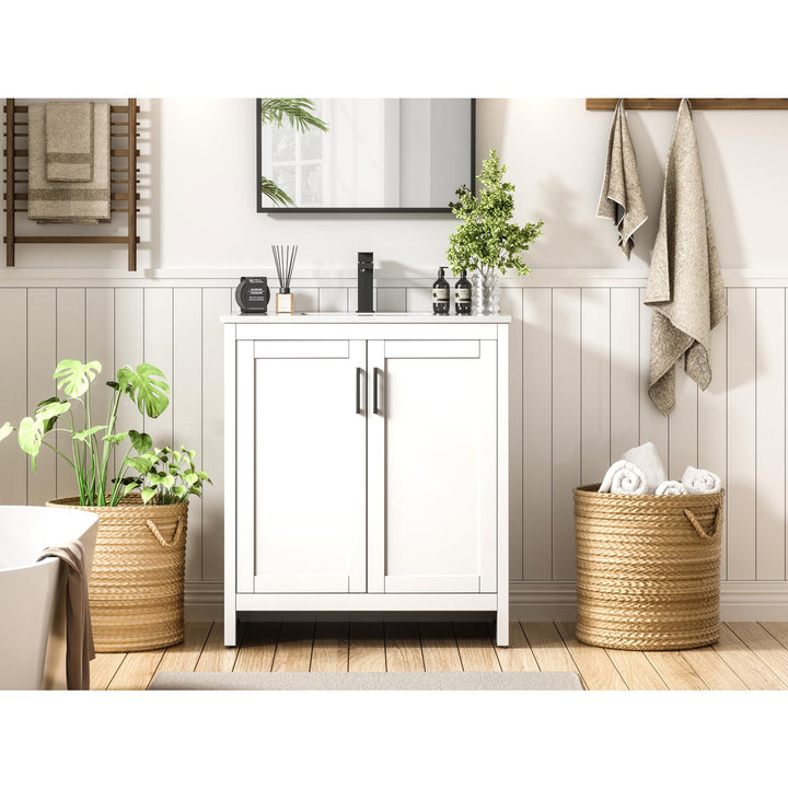 30 Inch Single Bathroom Vanity In White - View 2 - Joshua Marshal