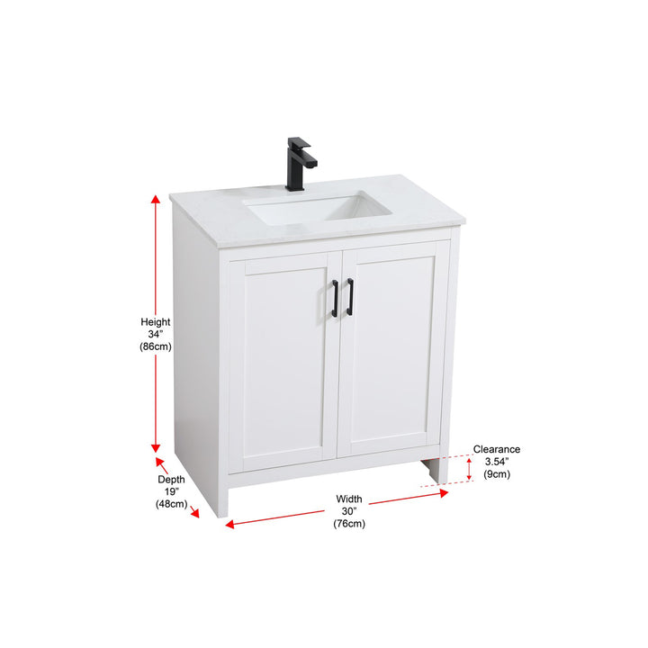 30 Inch Single Bathroom Vanity In White - View 6 - Joshua Marshal