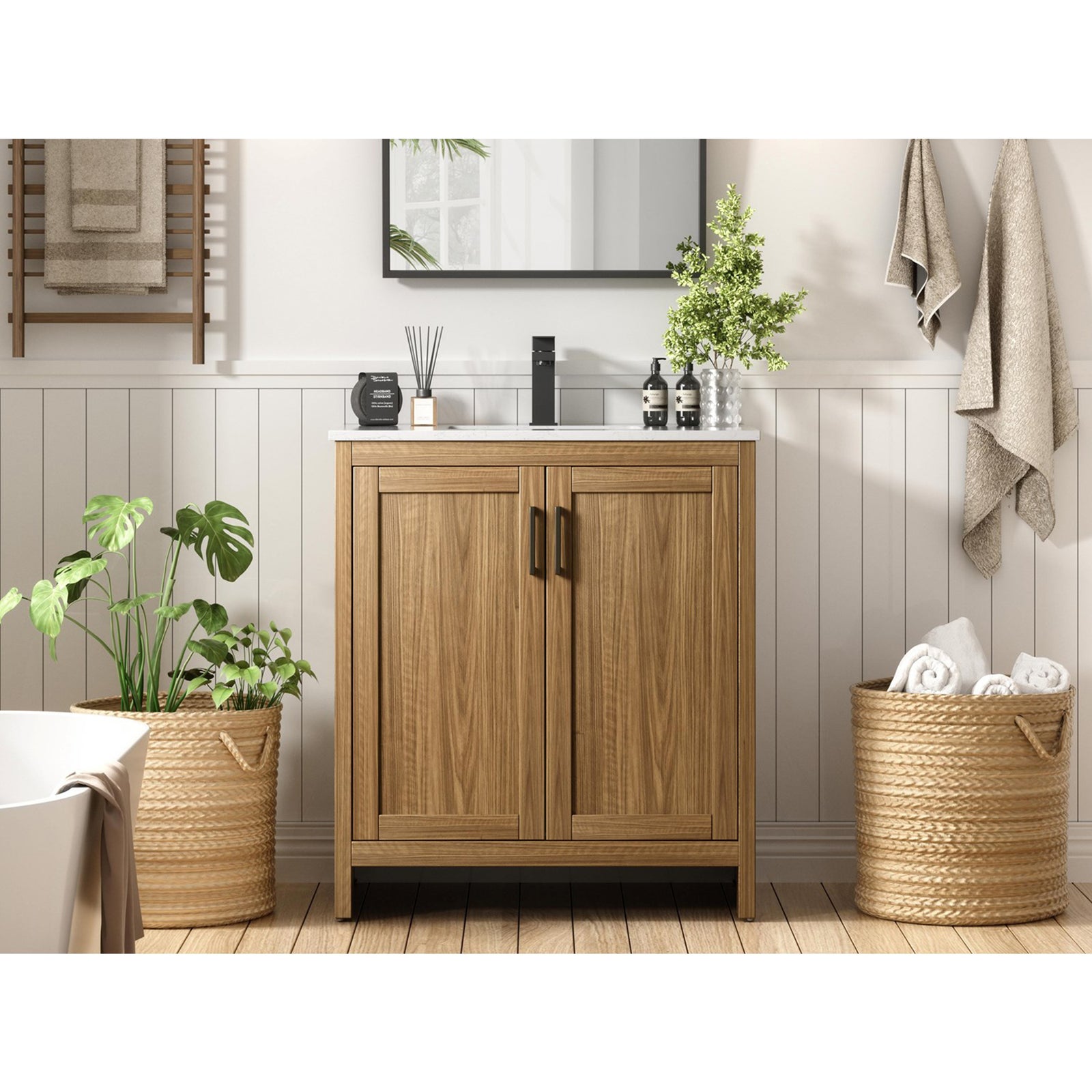 30 Inch Single Bathroom Vanity In Walnut Brown - View 2 - Joshua Marshal