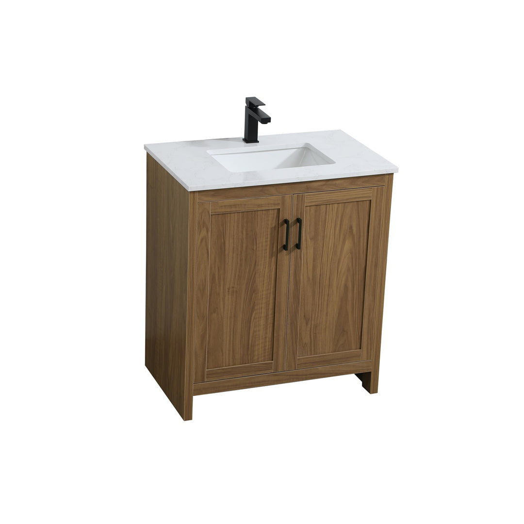 30 Inch Single Bathroom Vanity In Walnut Brown - View 3 - Joshua Marshal