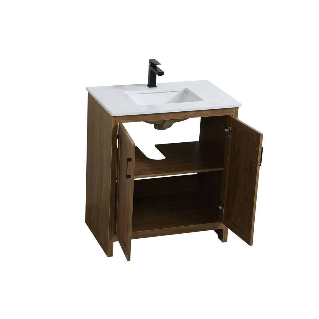 30 Inch Single Bathroom Vanity In Walnut Brown - View 4 - Joshua Marshal