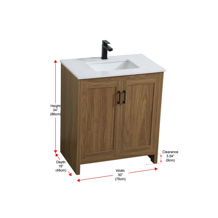 30 Inch Single Bathroom Vanity In Walnut Brown - View 6 - Joshua Marshal