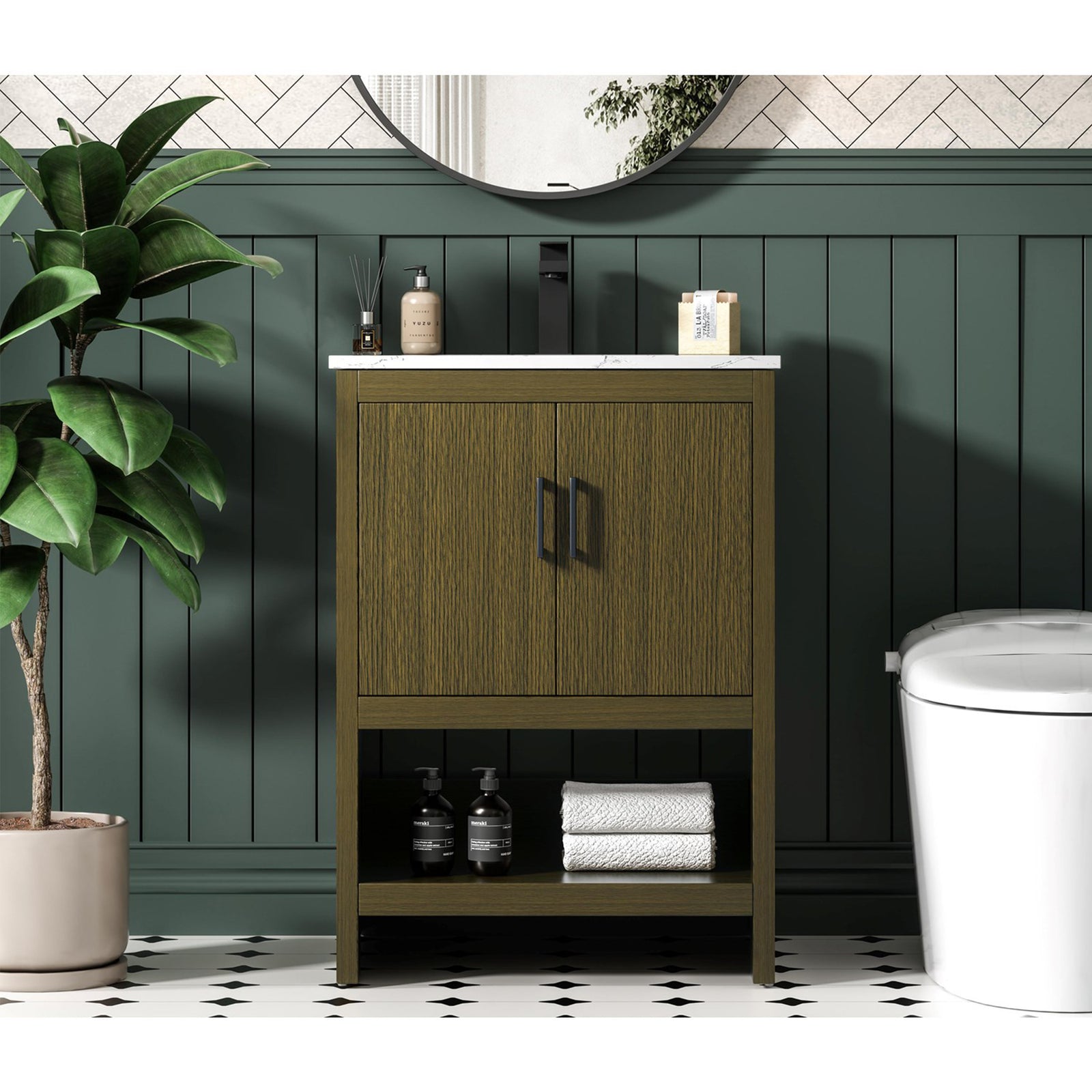 24 Inch Single Bathroom Vanity In Chestnut Brown - View 2 - Joshua Marshal