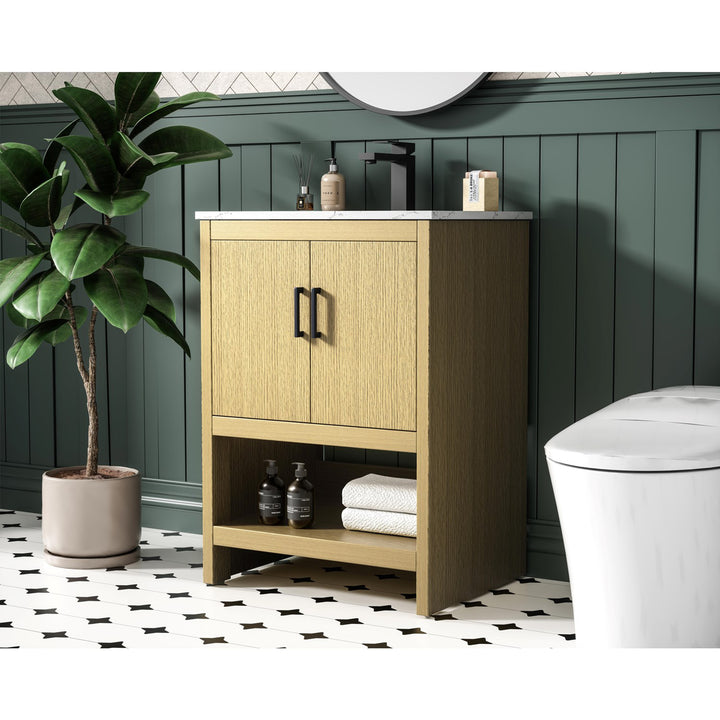 24 Inch Single Bathroom Vanity In Honey Brown - View 2 - Joshua Marshal