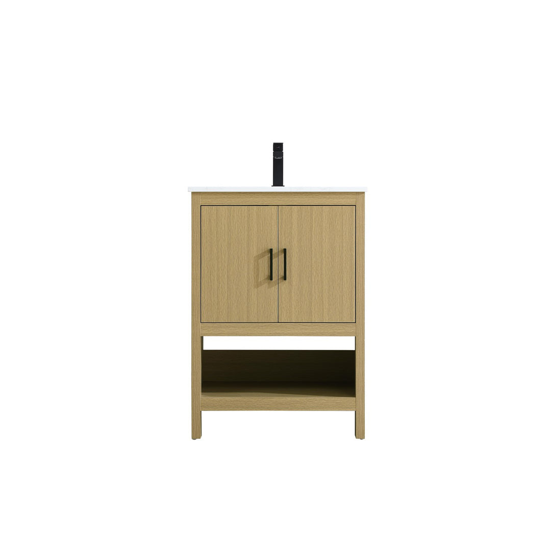 24 Inch Single Bathroom Vanity In Honey Brown - View 3 - Joshua Marshal