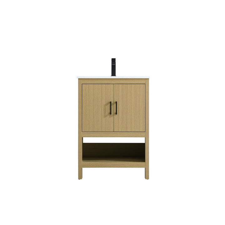 24 Inch Single Bathroom Vanity In Honey Brown - View 3 - Joshua Marshal