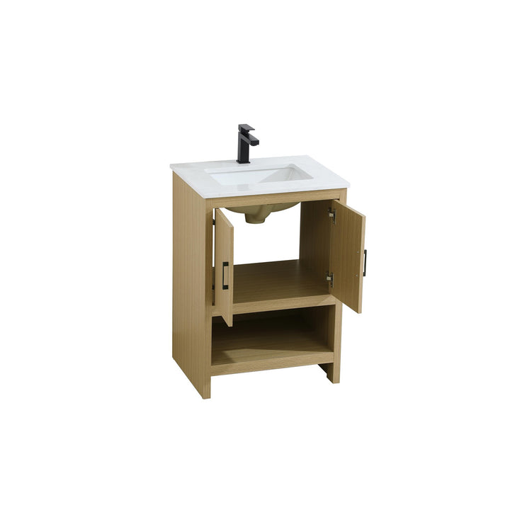 24 Inch Single Bathroom Vanity In Honey Brown - View 4 - Joshua Marshal