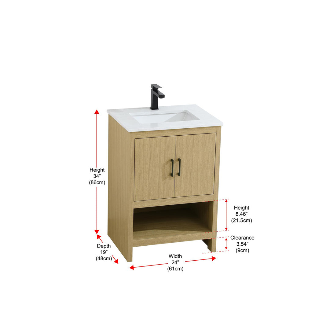 24 Inch Single Bathroom Vanity In Honey Brown - View 6 - Joshua Marshal