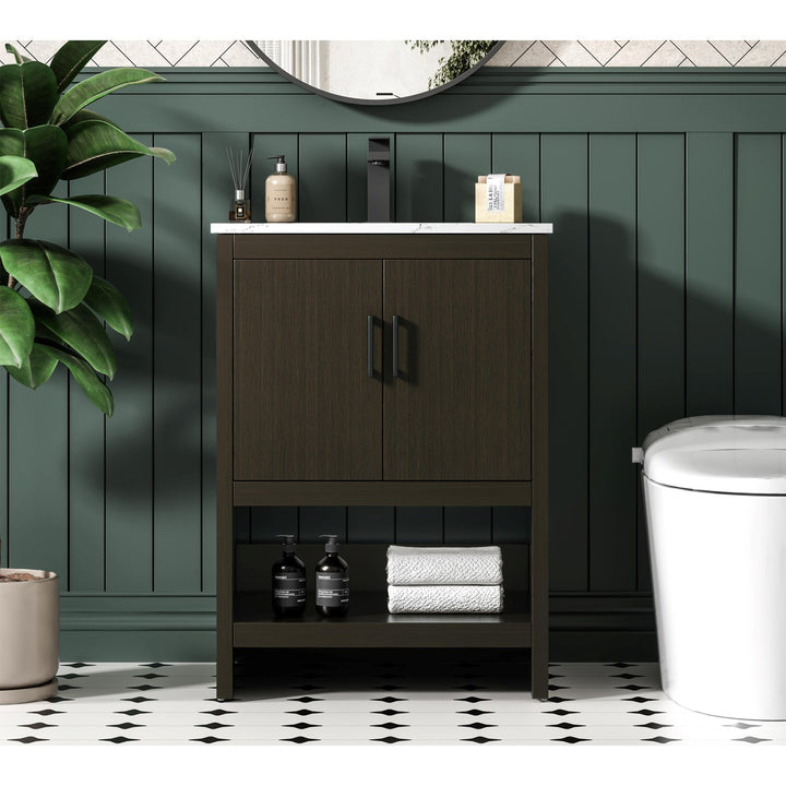 24 Inch Single Bathroom Vanity In Mocha Brown - View 2 - Joshua Marshal